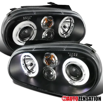 $128.99 • Buy Fit 1999-2006 VW Golf MK4 99-02 Cabrio LED Halo Projector Headlights Lamps Black