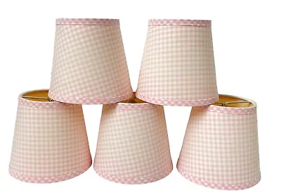 Pink & White Gingham Chandelier Shades 5  Mini Lamp Sconce Shade Set Of 5 • $39