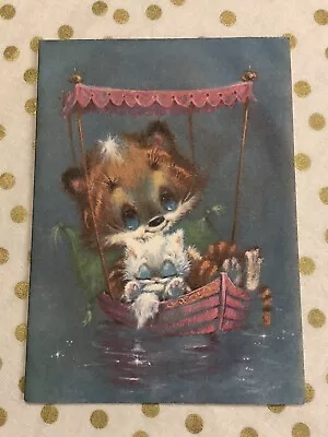 Vintage Greeting Note Card Cat Kitten Kitschy Unused With Envelope • $9.50