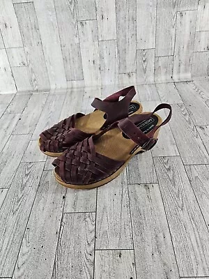 Moheda Woven Leather Heel Platform Sandel Clogs Size 37 Burgundy Maroon • $27.55