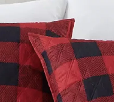 Martha Stewart Reversible Red Black Buffalo Check Plaid King Quilt Pillow Shams • $45