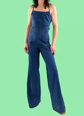 Vintage 70s Lace Up Denim Jumpsuit • $295