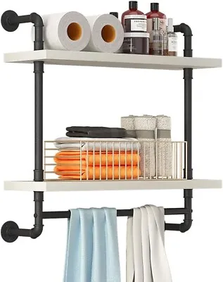 24Inch Industrial Pipe Shelving Bathroom Shelves Wall Mounted With Towel Bar 2 • £65.97