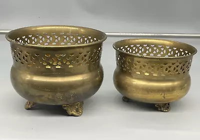 2 Vintage Brass Planter Plant Pot Holder Jardiniere • £26.99