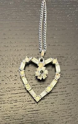 Vintage Stanhope Cross Heart Silver Tone Rhinestone Lord's Prayer Necklace • $35.99