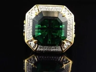 4Ct Asscher Cut Lab Created Emerald Men Wedding Pinky Ring 14k Yellow Gold Plate • $160.47