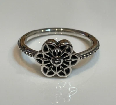 $55 • Buy Genuine PANDORA Floral Daisy Lace Ring Size 52 190992 New RETIRED