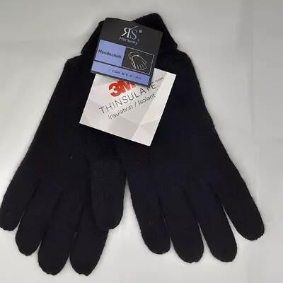 Men's Finger Winter Knitted Gloves With 50% Wool Very Warm BLACK S - XL • $18.64