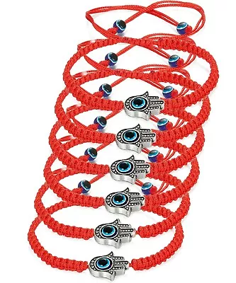 6 X Hamsa Red Silver Bracelet Evil Eye Charm Kabbalah Hand Of Fatima Chamsa Lot • £10.95