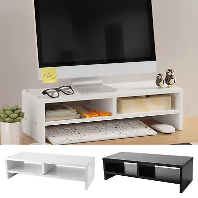 Computer Desktop Monitor Stand Laptop TV Display Screen Riser Shelf Black • £13.99