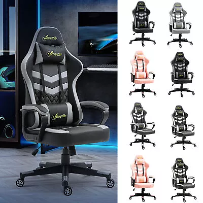 Racing Gaming Chair W/ Lumbar Support Headrest Gamer Office Chair • £85.99