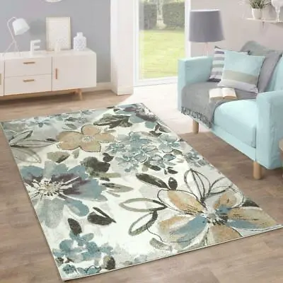 £24.49 • Buy Designer Rug Cream Green Blue Multicolored Floral Pattern Carpet Small Large Mat