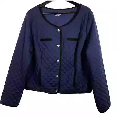 Navy Blue Quilted Crop Jacket- Plus Size 2 Slide In Pockets Snap Front Merona • $19.99