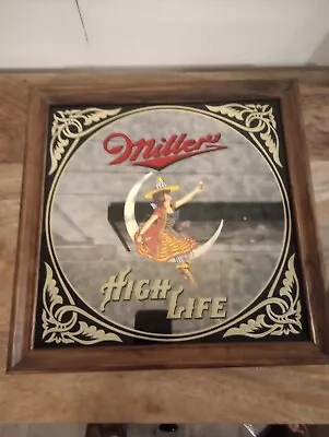 VINTAGE MILLER HIGH LIFE  HALF MOON GIRL  MIRROR SIGN 1980'S With Man Cave • $75