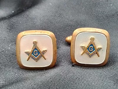 Masonic Freemasonry Vintage Mother Of Pearl Abalone Brass Cufflinks Fraternal • $19