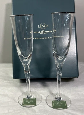 $20 • Buy Vintage Pair Of Lenox Rhythm Platinum 9  Millennium Edition Champagne Flutes NIB