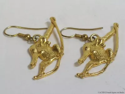 Monkey Dangle Earrings Sitting Wild Animal Retro Vintage Gold Tone Pierced • $14.99