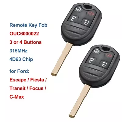 Remote Control Car Key Fob 3 / 4 Buttons 315MHz 4D63 Chip For Ford C-Max Escape • $61.16