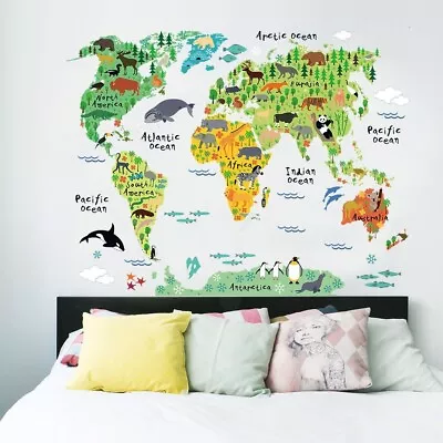 World Map Wallpaper Sticker Colorful Vinyl Stickers Educational Home Decorations • £22.12