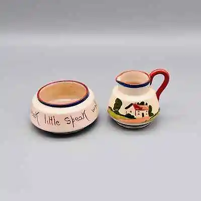 Vintage Torquay England Mottoware Ceramic Mini Creamer And Sugar Set  • $18.50