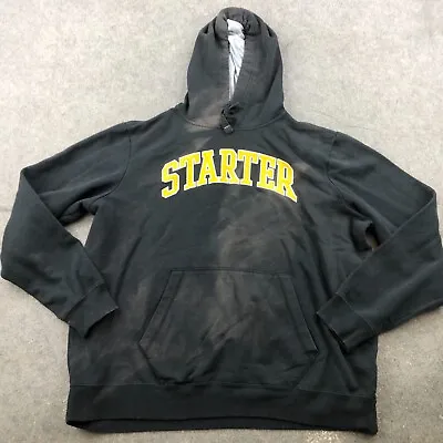 VINTAGE Starter Hoodie Men XL Black Yellow Spell Out Faded Pockets Embroidered* • $18.98