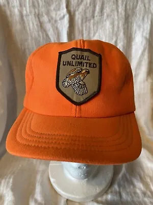 Vintage Quail Unlimited Hunting Hat Cap Snap Back Blaze Orange Trucker USA OSFM • $18