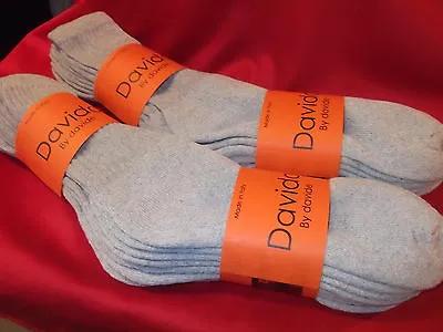 Davido Mens Socks Crew Made In Italy 100% Cotton  6 Pack Gray  Size 10-13 • $19.50