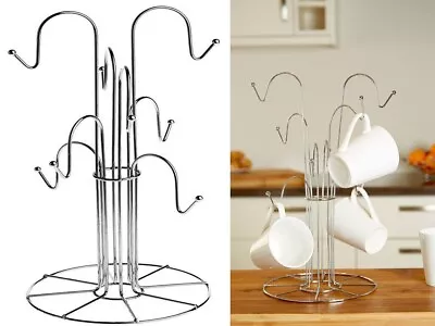 8 Cup Mug Tree Chrome Wire Stand Holder Cups Mugs Hanger Drainer Mug Drying Rack • £11.49