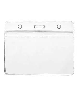 Horizontal Clear ID Badge Card Plastic Pocket Holder Double Sided Pass Pouch UK • £3.45