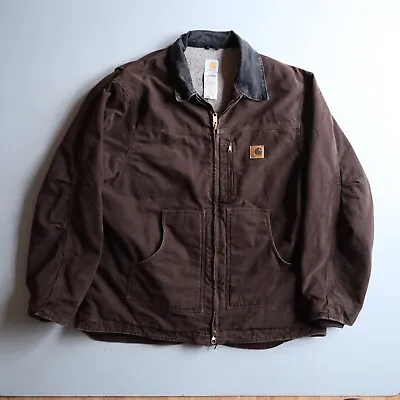Brown Carhartt Ridge Coat Jacket Sherpa Fleece Lined Mens XXL Canvas 2XL Tall • $145