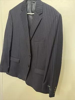 Ralph Lauren Blazer Mens 44S Blue Pin Stripe Wool Suit Jacket Ultra Flex • $29.99