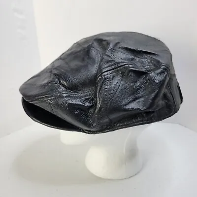 Black Leather Newsboy Hat Adult Small Cabbie Biker Cap • $11.97
