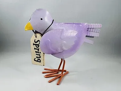 Metal Art Decor Purple Bird With Wooden SPRING Tag 4.75  Tall X 5.75  Length • $9.95