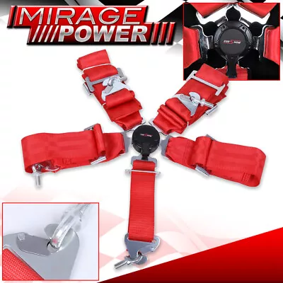 3  Single 5 Point PT Harness Camlock Safety Seat Belt Fast Latch Release JDM Red • $37.99