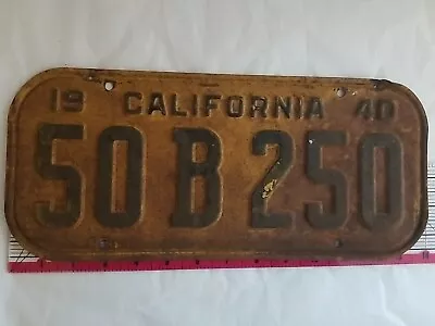 Vintage 1940 California Original Metal License Plate Single 50B250 • $22.36