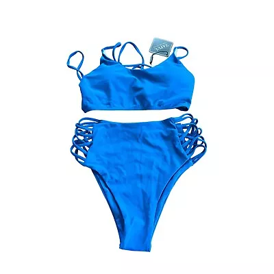 Zaful Bikini Women S 4 NWT Blue String Top And Bottom Tie In Back Small Sz 4 • £12.34