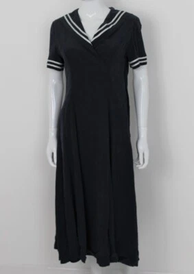 £20 • Buy Vintage Laura Ashley Women's 100% Silk Dress Navy Colour Sailor Dress UK Size 12