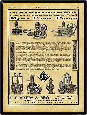 1915 F.E. Myers & Bro. Company Gas Engines New Metal Sign: Ashland Ohio • $19.88