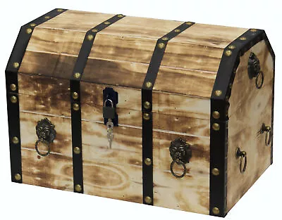 New Vintiquewise Large Wooden Decorative Pirate Lockable Trunk With Lion Rings • $130.22