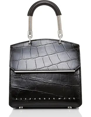 AS NEW Alexander Wang Dime Mini Flap Bag Croc Embossed Leather Black $1199 • $399