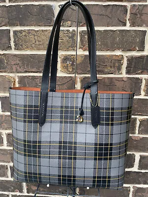 NWT $250 COACH TOTE Tartan Plaid Print Highline Black Gray Coated Canvas • $169