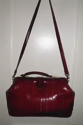 Vintage Eel Skin Doctor Handbag Wine Leather Purse Shoulder Satchel Bag • $49