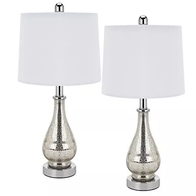  Glass Table Lamps Set Of 2 Modern 23.5” High Silver Mercury Glass Bedside  • $109.36