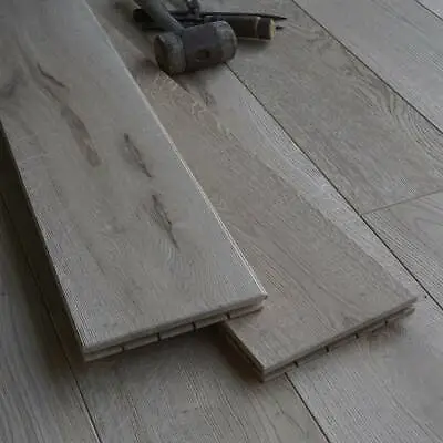 7  Antique Light Distressed Solid Oak Flooring - Wide Boards - Real Wood DD19 • £2.49