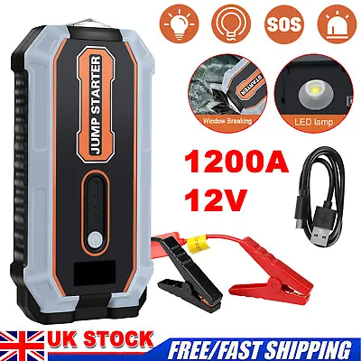 1200A Car Jump Starter Pack 12V Emergency Power Bank With Window Breaking Hammer • £35.99