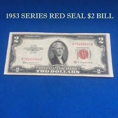 ✯ 1953 Two Dollar Note Red Seal ✯$2 Bill ✯US CURRENCY✯OLD MONEY✯ Fine Or Better • $15.95