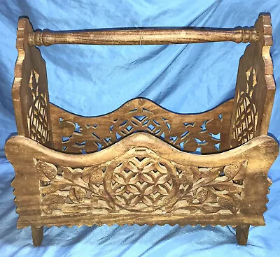 Beautiful Vintage Carved Wood Foldable Magazine Rack Newspaper Rack India • $50