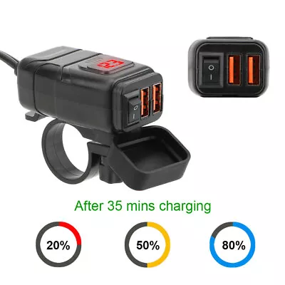 $31.91 • Buy Dual USB QC3.0 Quick Motorcycle Charger Switch Power Supply Adapter Accessories