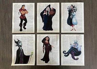 Disney Princess Villains Dictionary Art Print Decoration Ursula Cruella Set Of 6 • $19