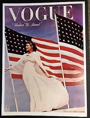 Vintage Vogue 1942 Magazine Cover Poster United We Stand Usa Flag Patriotic 70's • $39.99